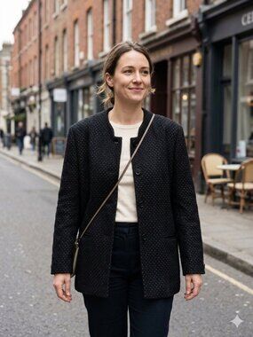Vintage Aquascutum of London Black Wool Blend Textured Blazer/Coat